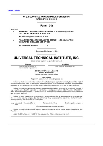 Thumbnail Universal Technical Institute 10-Q Quarterly Report FY 