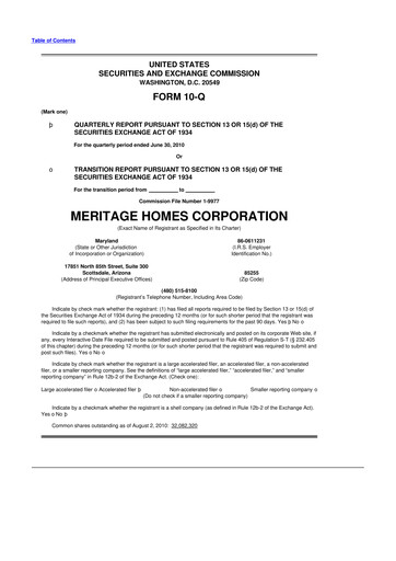 Thumbnail Meritage Homes 10-Q Quarterly Report FY 