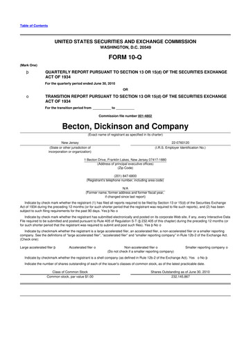 Thumbnail Becton Dickinson 10-Q Quarterly Report FY2010 