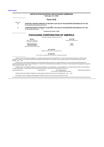 Vorschaubild Packaging Corporation of America
 10-Q Quartalsbericht 2010 