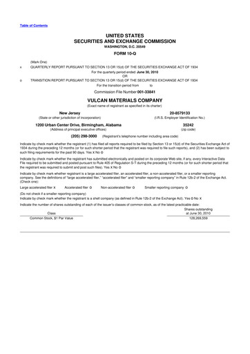 Thumbnail Vulcan Materials 10-Q Quarterly Report FY2010 