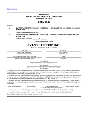 Thumbnail Evans Bancorp 10-Q Quarterly Report FY 