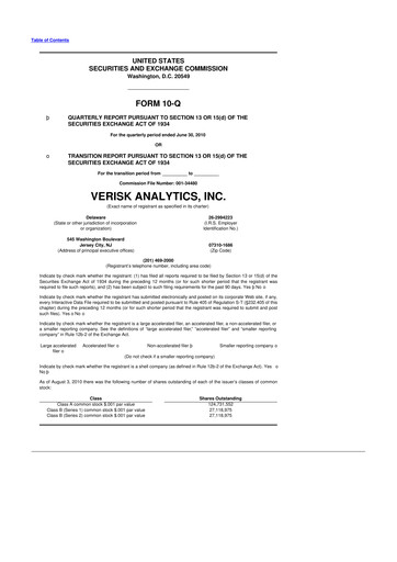 Miniature Verisk Analytics 10-Q Rapport trimestriel  