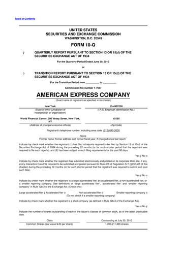 Thumbnail American Express 10-Q Quarterly Report FY2010 