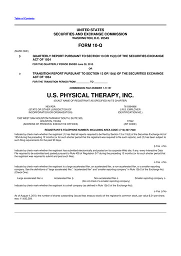 Thumbnail U.S. Physical Therapy, Inc. 10-Q Quarterly Report FY 