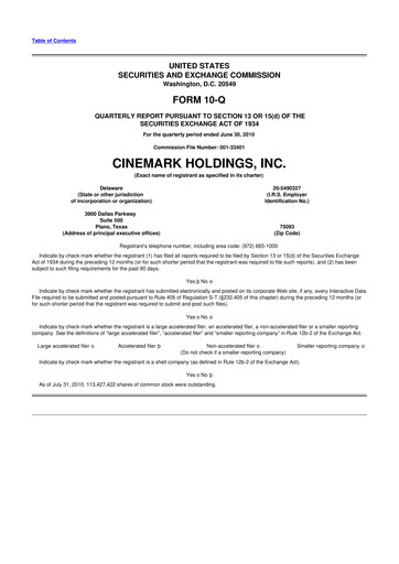 Thumbnail Cinemark Theatres
 10-Q Quarterly Report FY 