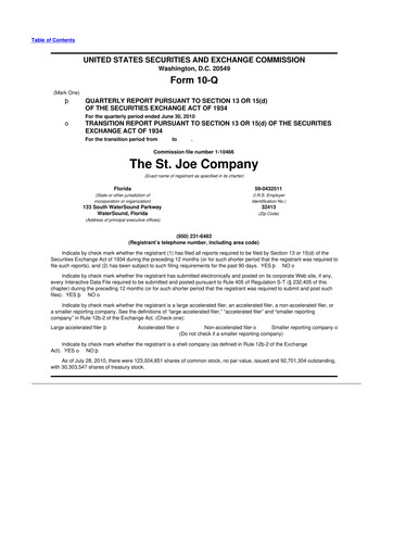 Thumbnail St. Joe Company
 10-Q Quarterly Report FY2010 