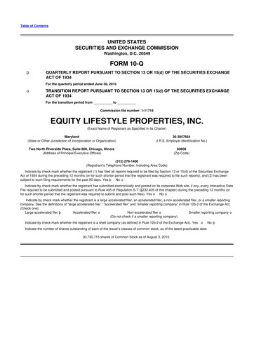 Thumbnail Equity LifeStyle Properties 10-Q Quarterly Report FY 