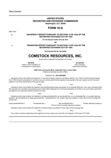 Thumbnail Comstock Resources 10-Q Quarterly Report FY2010 