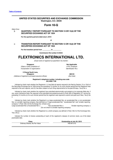 Miniature Flex 10-Q Rapport trimestriel 2011 