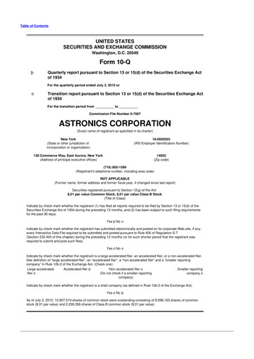 Thumbnail Astronics Corporation
 10-Q Quarterly Report FY 