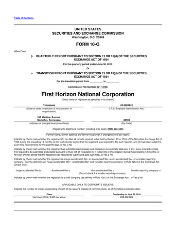 Miniature First Horizon Corporation 10-Q Rapport trimestriel 2010 