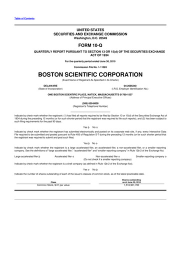 Thumbnail Boston Scientific 10-Q Quarterly Report FY2010 