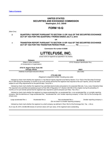 Miniature Littelfuse 10-Q Rapport trimestriel  