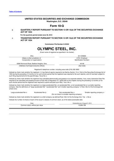 Thumbnail Olympic Steel
 10-Q Quarterly Report FY 