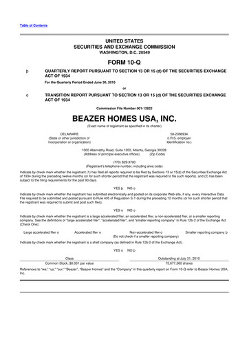 Thumbnail Beazer Homes USA
 10-Q Quarterly Report FY 