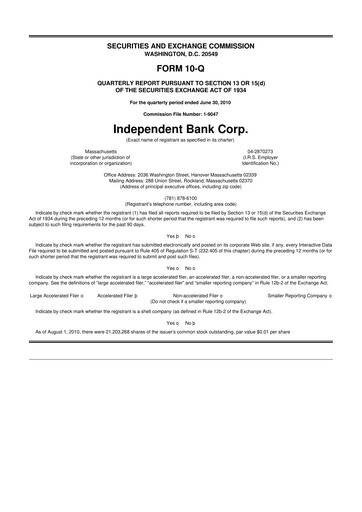 Miniature Independent Bank Corp. 10-Q Rapport trimestriel  