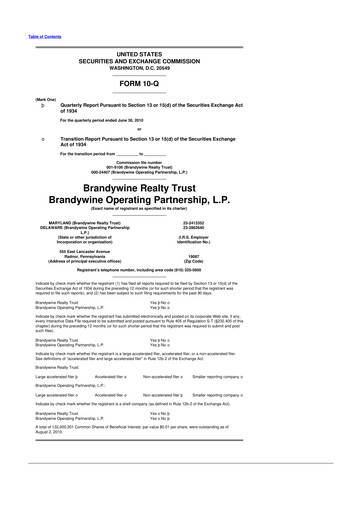 Thumbnail Brandywine Realty Trust
 10-Q Quarterly Report FY2010 