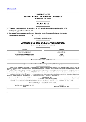 Vorschaubild American Superconductor Corporation 10-Q Quartalsbericht  