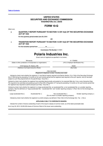 Thumbnail Polaris 10-Q Quarterly Report FY2010 