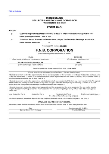 Thumbnail F.N.B. Corporation
 10-Q Quarterly Report FY2010 