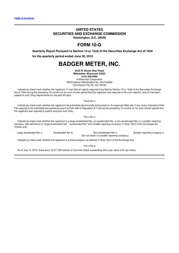 Thumbnail Badger Meter
 10-Q Quarterly Report FY 