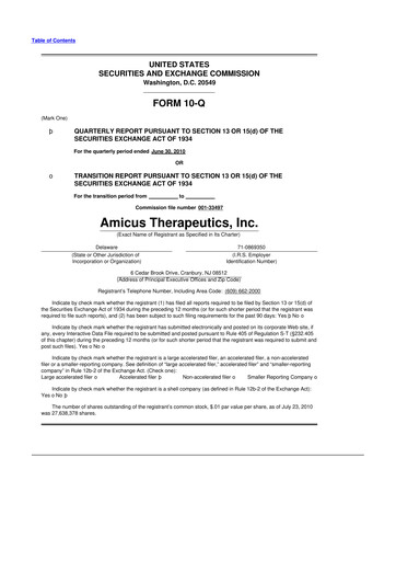 Vorschaubild Amicus Therapeutics
 10-Q Quartalsbericht  