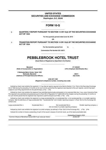 Thumbnail Pebblebrook Hotel Trust 10-Q Quarterly Report FY 
