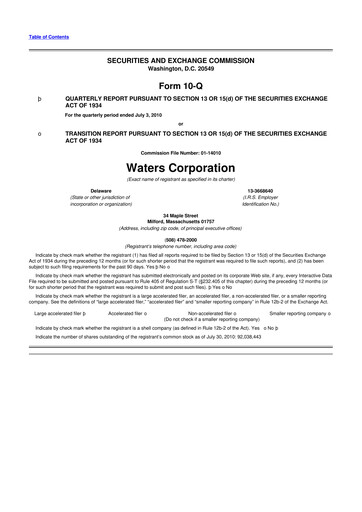 Thumbnail Waters Corporation 10-Q Quarterly Report FY2010 