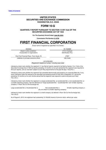 Thumbnail First Financial 10-Q Quarterly Report FY 