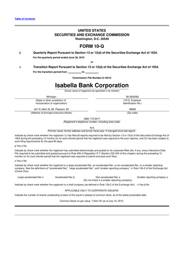 Thumbnail Isabella Bank Corporation 10-Q Quarterly Report FY 