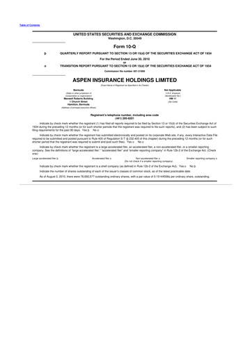 Thumbnail Aspen Insurance 10-Q Quarterly Report FY 