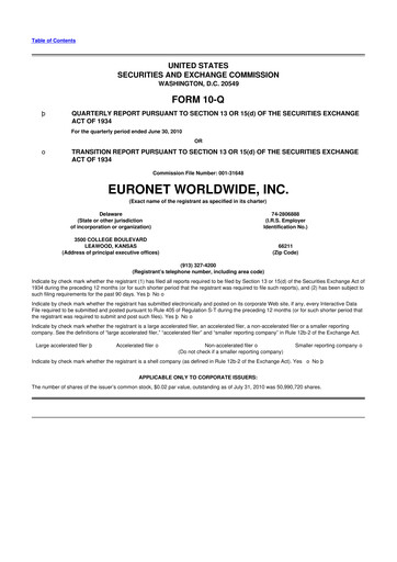 Thumbnail Euronet Worldwide
 10-Q Quarterly Report FY2010 