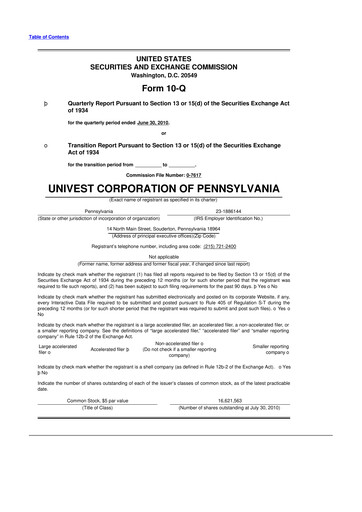 Thumbnail Univest Financial Corporation 10-Q Quarterly Report FY 