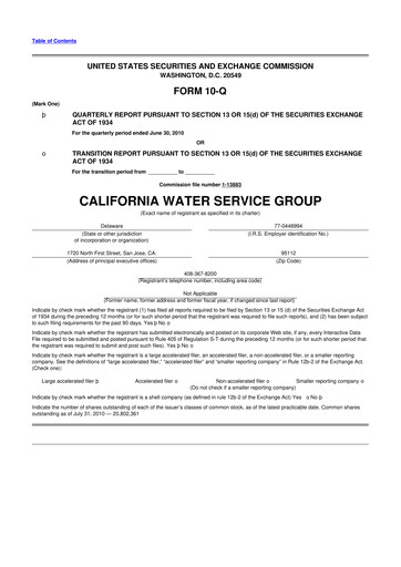 Thumbnail California Water Service Group 10-Q Quarterly Report FY2010 