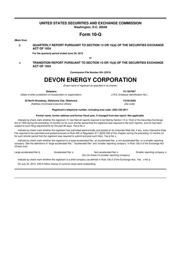 Thumbnail Devon Energy
 10-Q Quarterly Report FY2010 