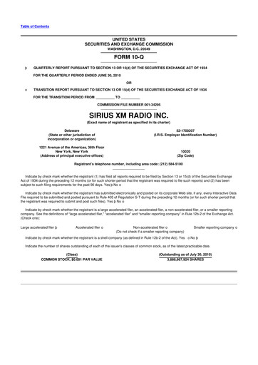 Thumbnail Sirius XM 10-Q Quarterly Report FY2010 