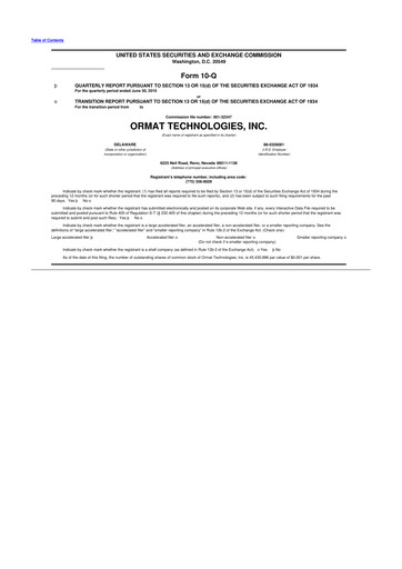 Miniature Ormat Technologies
 10-Q Rapport trimestriel 2010 