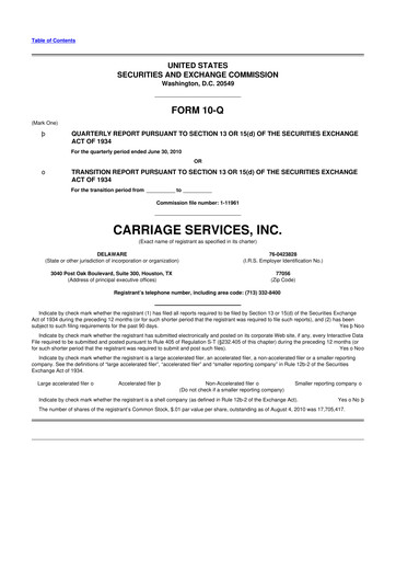 Thumbnail Carriage Services 10-Q Quarterly Report FY 