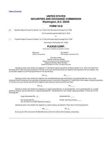 Thumbnail Plexus 10-Q Quarterly Report FY2010 