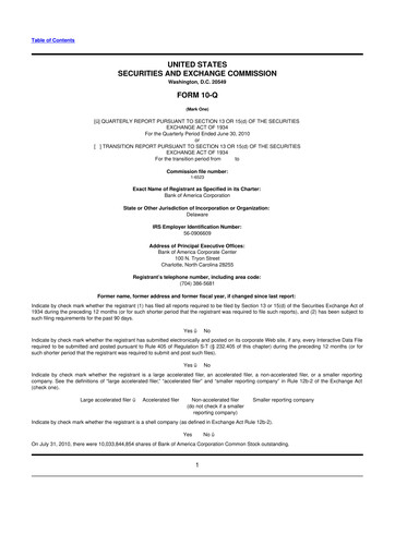 Vorschaubild Bank of America  10-Q Quartalsbericht 2010 