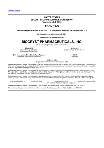 Thumbnail BioCryst Pharmaceuticals
 10-Q Quarterly Report FY 