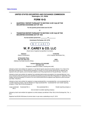 Thumbnail W. P. Carey 10-Q Quarterly Report FY2010 