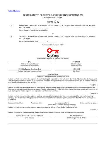 Miniature KeyCorp (KeyBank) 10-Q Rapport trimestriel 2010 