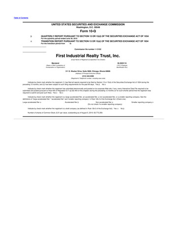 Vorschaubild First Industrial Realty Trust 10-Q Quartalsbericht  