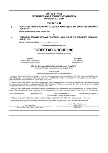 Thumbnail Forestar Group
 10-Q Quarterly Report FY 