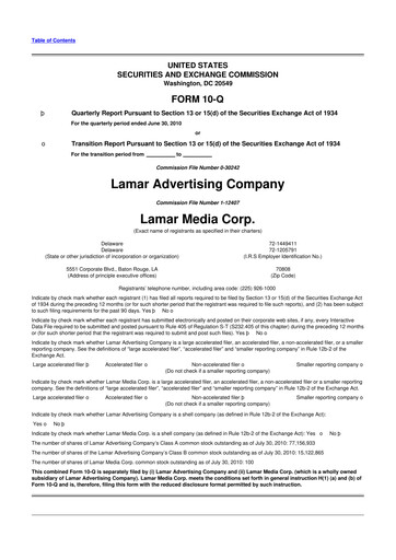 Thumbnail Lamar Advertising 10-Q Quarterly Report FY2010 