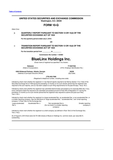 Thumbnail Bluelinx 10-Q Quarterly Report FY 