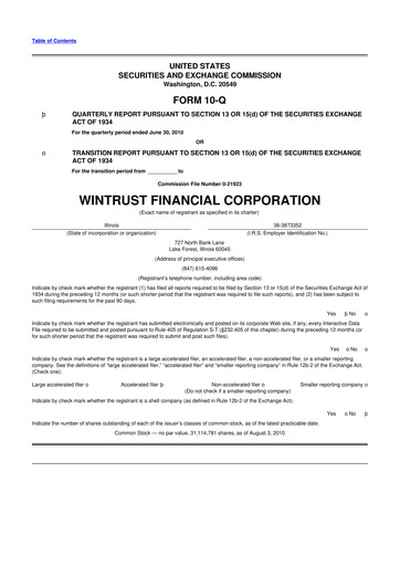 Vorschaubild Wintrust Financial 10-Q Quartalsbericht 2010 