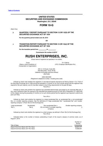 Miniature Rush Enterprises
 10-Q Rapport trimestriel  